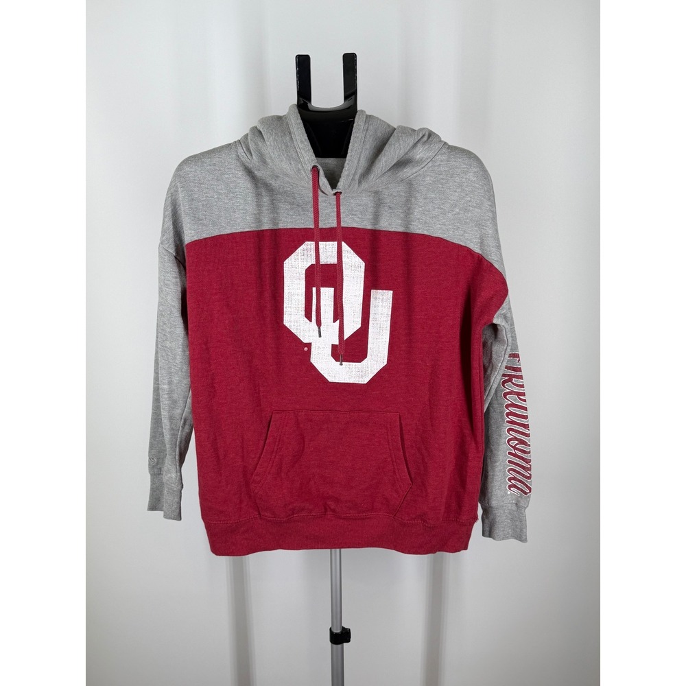 Colosseum Oklahoma Sooners Hoodie Womens Large Gray Red Cowl Neck OU Sweatshirt